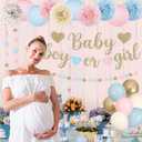Ouddy Party Baby Gender Reveal Decorations, Pink Blue Sand White Balloons Glitter Boy or Girl Banner Moon Star Circle Garland Paper Tassels Lanterns for Boho Gender Reveal Birthday Party Supplies