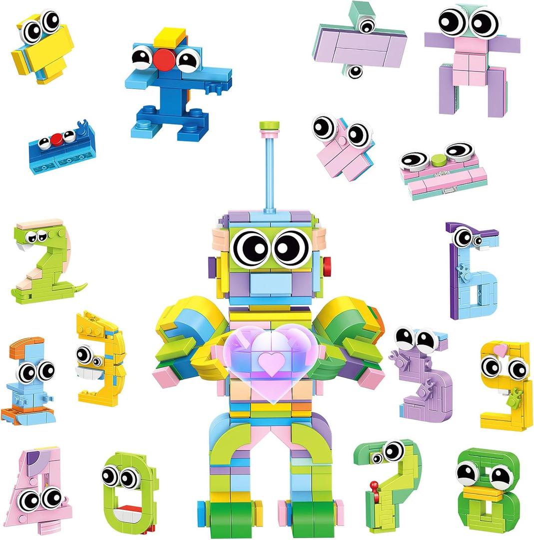 IAMGlobal 12Pack Mini Building Blocks Toy Set, 0-9 Moldable Digits Party Favors for Kids, 12 in 1 Robot Blocks for Birthday, Party, for Kids 6-12yrs
