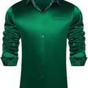 DiBanGu Mens Satin Dress Shirts Casual Long Sleeve Button Down Shirt Regular Fit Wrinkle Free Shiny Shirts for Men Party Prom, Emerald Green, Medium
