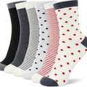 6 Pairs Cotton Crew Socks for Women, Breathable Novelty Funny Striped Dot Casual Cute Calf Socks Size 6-12 (Vintage Charm)