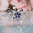 Olbye Wedding Hair Comb Blue Rhinestone Bridal Hair Accessories for Bride and Bridesmaids Wedding Hair Piece Silver