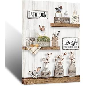 Asunygirl Rustic Cotton Flower Bathroom Boho Wall Art Modern Farmhouse Bathroom Pictures for Wall Framed Home Decor 16x24 inch