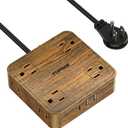 TOPREK Power Strip Surge Protector (1080J), 8 Widely-Spaced Outlets with 1 USB-C & 2 USB-A, Wood Finish Power Strip with USB for Home, Office, Dorm, Travel, 5 FT Extension Cord with Flat Plug