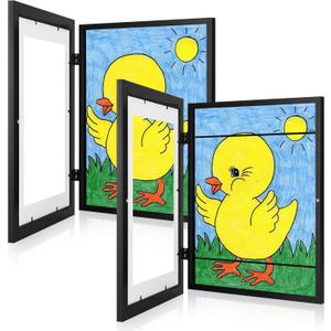 [2 Pack] Kids Art Frames, 10x12.5 Front Opening Kids Artwork Frames Changeable, Displays 8.5x11 With Mat and 10x12.5 Without Mat, Holds 50 Pcs, for 3D Picture, Crafts, Hanging Art, Portfolio Storage (Black)