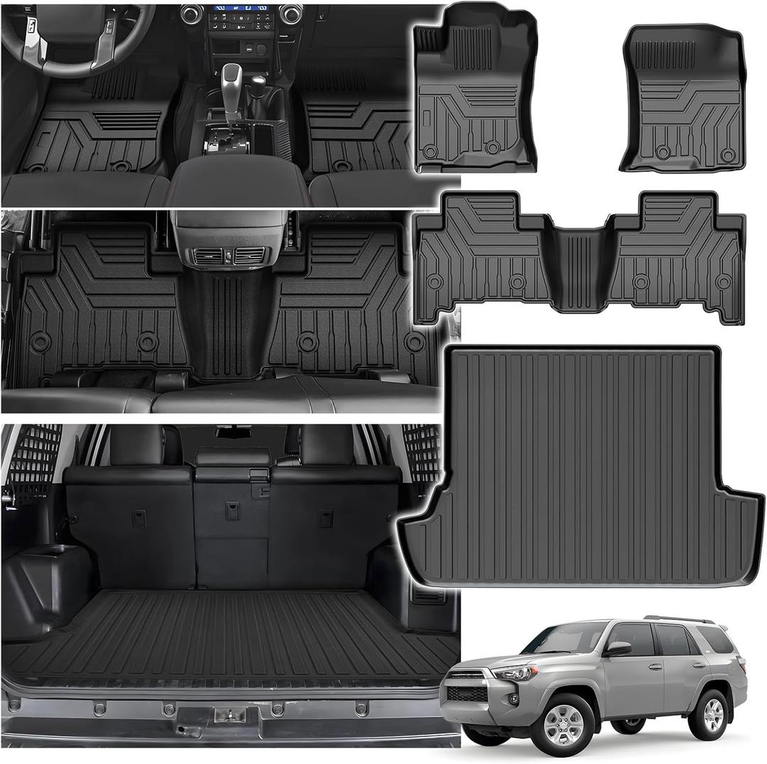 Powerty Floor Mat & Cargo Liner for Toyota 4Runner 2010-2024, All Weather TPE Custom Floor Liner Replacement,1st & 2nd Row Full Set Car Liners, Black (Fit 7 Seats)
