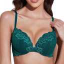 Deyllo Womens Push Up Lace Bra Comfort Padded Underwire Bra Lift Up Add One Cup (36DDD, Spruce Green)