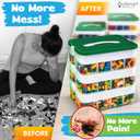 Outsmart Gadgets Stackable Toy Storage Organizer Bin for Lego, Building Bricks, Dolls, and Crafts Organization, Build on the Lid, 3 Layer Adjustable Compartments, Includes ABC Stickers and 2 Box Lids