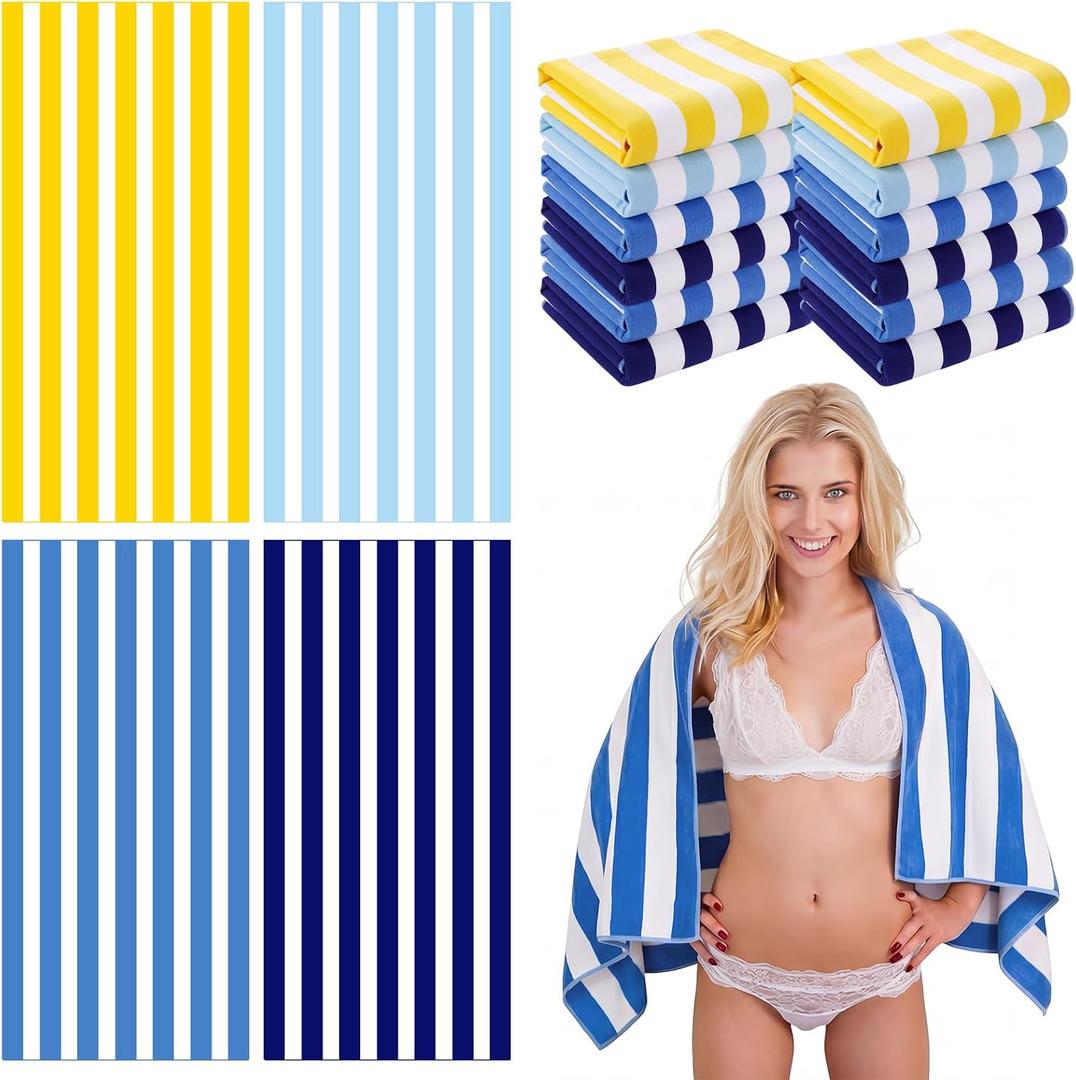 Peryiter 4 Pcs Ltalian Lemon Stripe Blue Lemon Beach Towel 60x30 Inch Oversized Quick Dry Sand Resistant Towels Microfiber Absorb Water Travel Towels for Women Men Gifts Beach Swimming Pool