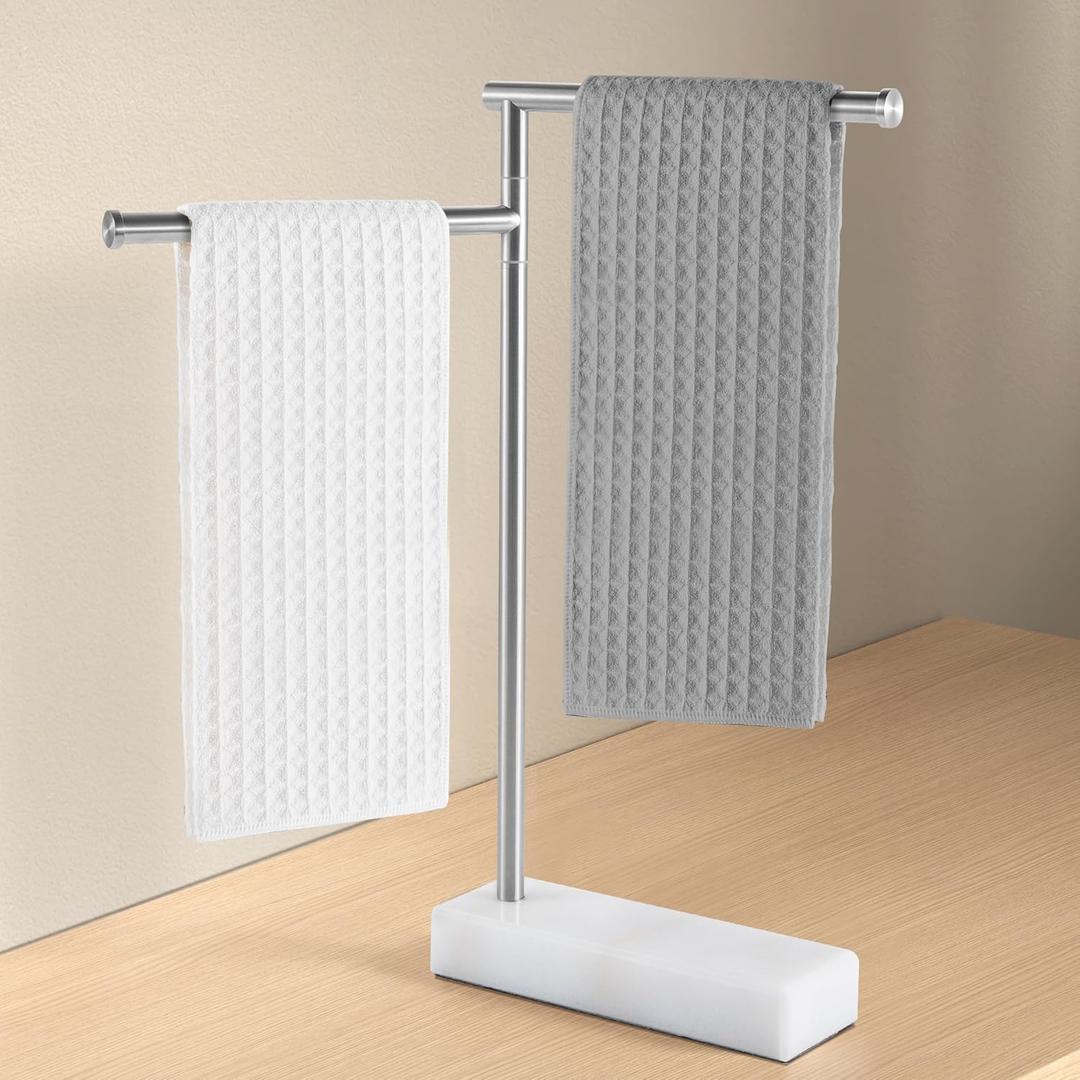 KES Countertop Towel Holder Stand for Bathroom, Counter Top Swivel Towel Rack Standing with Marble Base, Free Standing Hand Towel Holder Stand 18/8 Stainless Steel Brushed Finish, BTH233-2 (19.9 Inches)