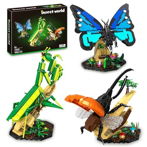 Insect Collection Building Toy Set, with Life-Size Blue Butterfly, Mantis and Beetle Display Models, Fun Gift for Nature Lovers, Bug Building Office Home Decorative, Gifts Ideal for Adults Kid 6+