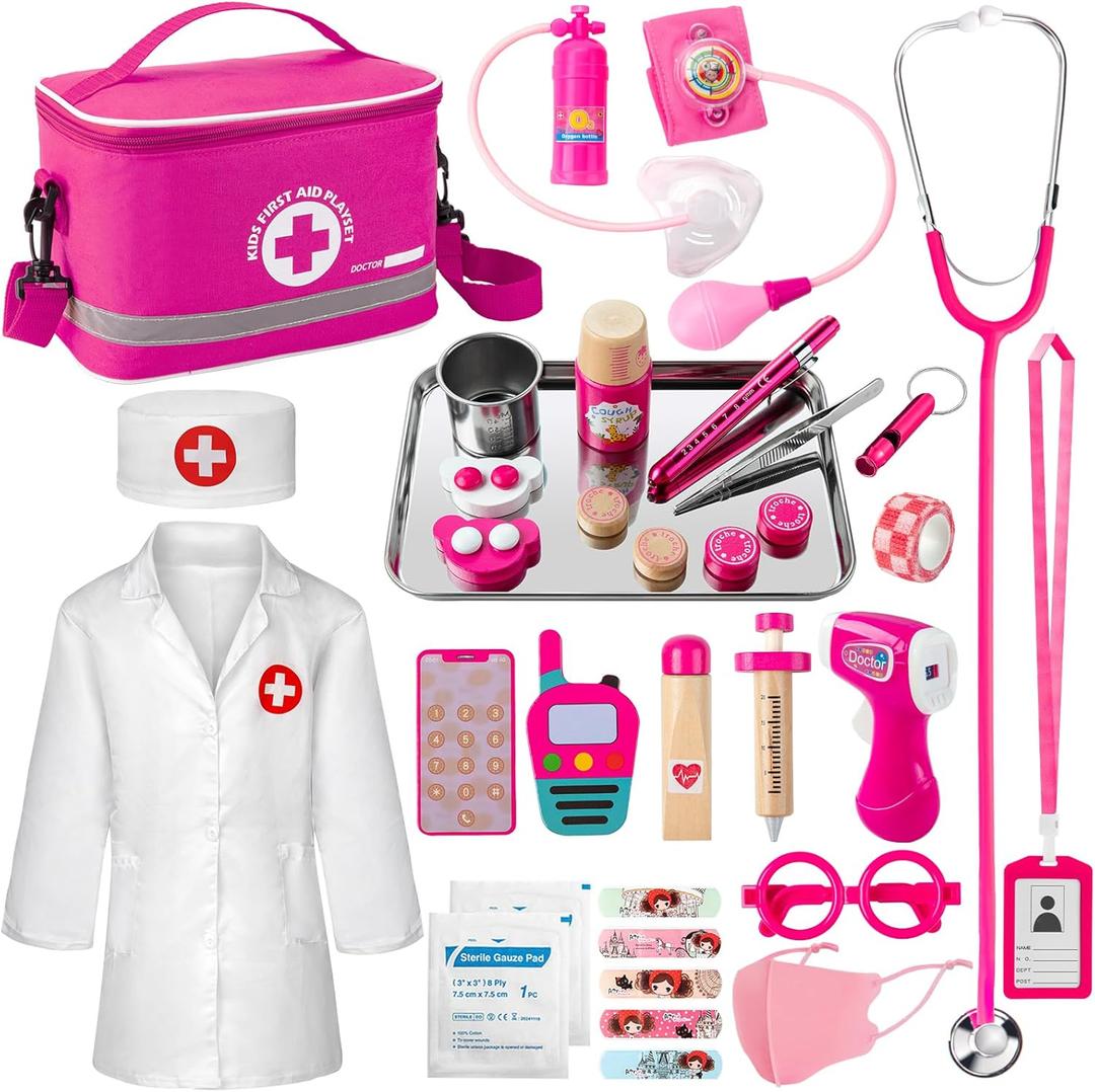 Doctor Kit for Kids Girls, 34 Pcs Kids Doctor Kit for Toddlers 3-5 with Medical Storage Bag & Real Stethoscope, Pretend Play Set for Boys Girls Fun Role Playing Game