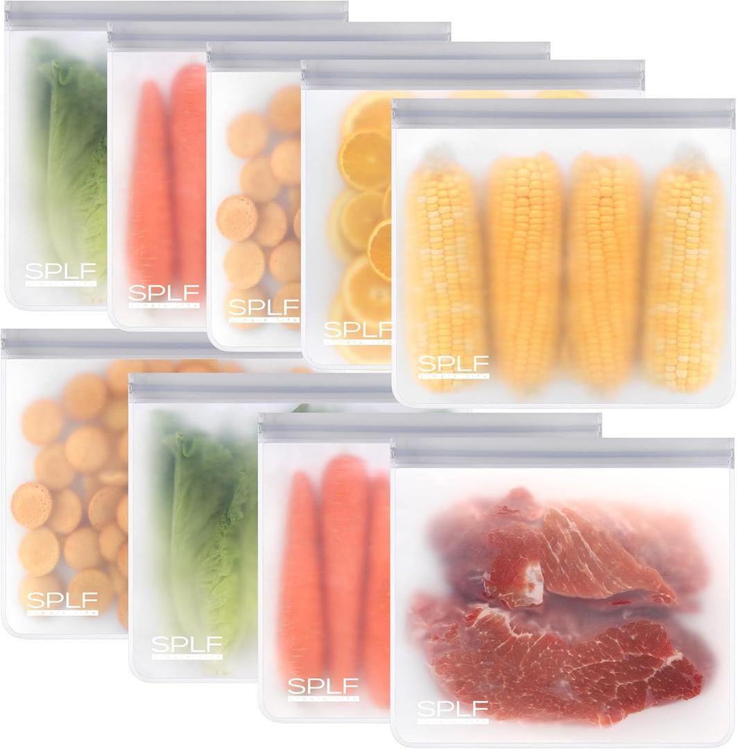 SPLF 9 Pack Reusable Gallon Freezer Bags Dishwasher Safe, Gray