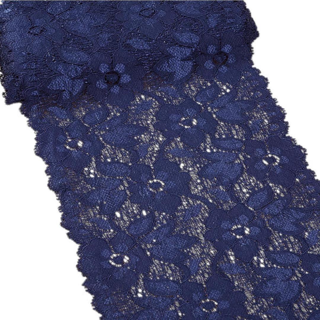 MSCFTFB 5 Yards Width 6.3 Inch Stretch Lace Trim Fabric Elastic Lace Flowers Embroidered Ribbon for Garment Craft Embellishment Wedding Baby Shower Table Decorations (Navy)