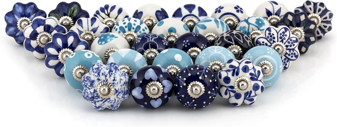 Craft Trade Cabinet Knobs Assorted Mandala Door Knobs Multicolor Ceramic knobs for Kitchen Cabinets and Drawers Kitchen Furniture Pull Handles Cupboard for Wardrobe Home Interior Décor-Pack of 30