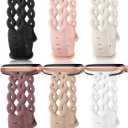 Braided Silicone Bands Compatible with Apple Watch Bands 42mm/44mm/45mm/46mm/49mm  Slim Thin Narrow Hollow-out Strap for iWatch Bands for Women (Series 3)Black/Sand Pink/Starlight/Smoke Purple/le/Milk Tea/White