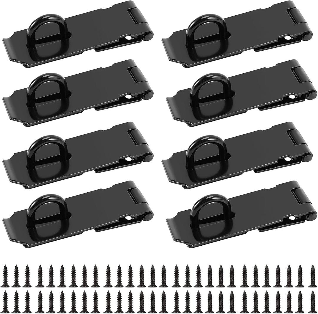 JOIKIT 8 Pack 4 Inch Black Stainless Steel Door Locks Hasp Latch, Padlock Hasp for Door Gate