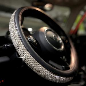PINCTROT Bling Bling Comfy Steering Wheel Cover with Jumbo Crystal Rhinestones, Anti-Slip Diamond Leather, Universal 15 Inch (Silver) (Medium(Standard) Size[14 1/2''-15''])