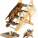 Double Safety Handrails 2 in 1 Adjustable Dog Stairs & Ramp for Small Medium Dogs & Old Cats, Foldable Wooden Pet Steps with Non-Slip Mat for Bed Couch Car Travel