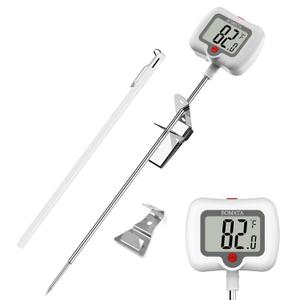 BOMATA 8" Long Probe Candy Thermometer with Pot Clip, Rotating Display, High Accuracy Instant Read Digital Thermometer for Candles, Liquids, Cooking, Grilling and More White
