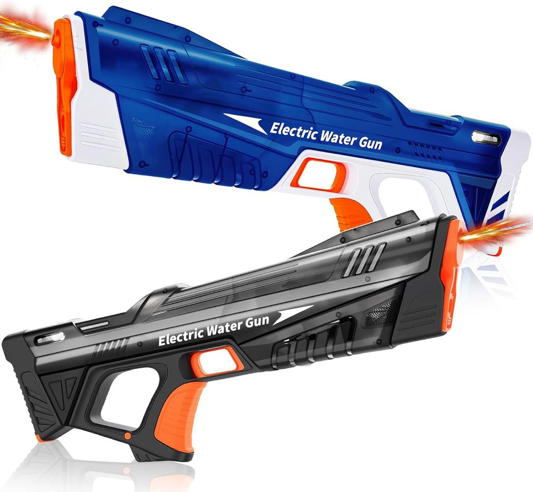 2Packs Electric Water Gun for Kids & Adults, Automatic Fill Up, Powerful Squirt Guns with 28-32 FT Long Range, Summer Outdoor Pool Beach Water Pistol/Blaster Toys (Blakc & Blue)