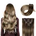 Clip in Hair Extensions Real Human Hair, Silky Straight Remy Hair Extensions for Women, Balayage Walnut Brown to Ash Brown and Bleach Blonde #3TP8/613 20Inch 120G 7PCS