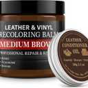 Leather Color Restorer, Leather Recoloring Balm, Scratch Remover, Leather Dye, Leather Paint with Leather Conditioner, Leather Repair Kit for Furniture Couches Car Seats Shoes, Medium Brown