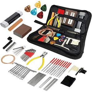 72PCS Guitar Tool Kit，Professional Guitar Repairing Maintenance Tool Kit with Guitar Strings Picks Bridge Pins Gauge Guitar Accessories Gift for Acoustic Guitar Electric Guitar Ukulele Bass Banjo