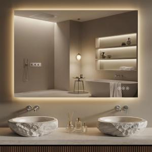 40"X30" LED Bathroom Mirror with Lights, Anti-Fog, Backlit Lit with CRI>90 | Lighted Bathroom Vanity Mirror for Wall, Memory Function, Tempered Glass, 3 Colors Frameless Lighted Mirror for Bathroom