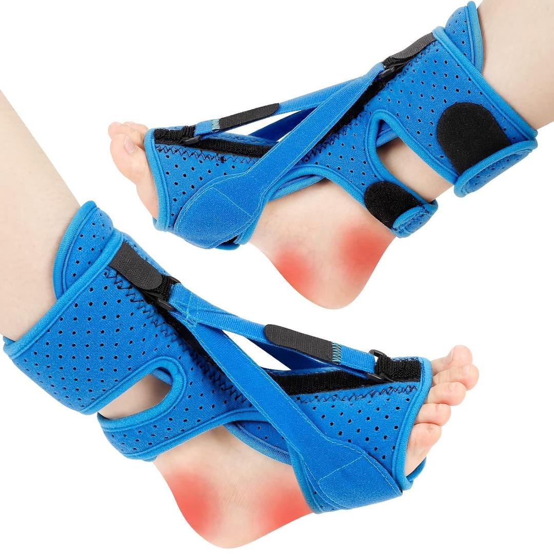 KTSAY Upgrade Plantar Fasciitis Night Splint & Relief Brace with Adjustable Straps - Support for Achilles Tendonitis, Heel Spur Pain, Day & Night Use(1, Blue)