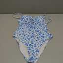Blue Floral High-Cut One Piece Swimsuit with Keyhole, S