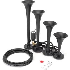 Truck Air Horn 12V/24V 185dB Super Loud Four Trumpet Air Horns Train Horn for Trucks with Electric Solenoid Universal for Truck Car Pickup SUV Train Boat