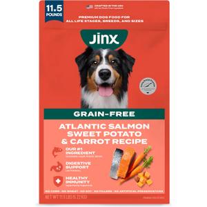 Jinx Premium Grain-Free Dry Dog Food, for All Lifestages - Real Salmon, Sweet Potato & Carrot Kibble with Superfoods for Immune Support & Probiotics for Digestive Support - No Fillers - 11.5lb, BBD 10/01/2027