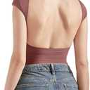 SUUKSESS Women Backless Sexy Going Out Tops Double Lined Open Back Y2k Basic Tee Shirts (Medium, Marsala)