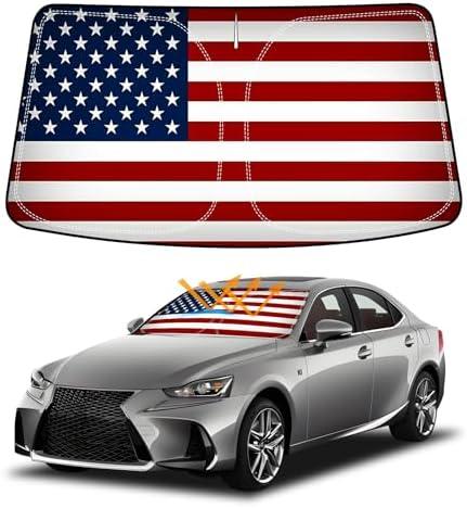 D-Lumina US Flag Winshield Sun Shade for 2014-2020 Lexus is Sedan, Foldable Front Sun Shield Protector Blocks UV Rays, Window Sunshade Sun Visor Interior Accessories