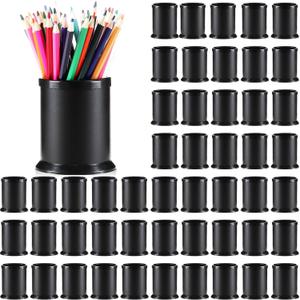 Sherr 50 pcs Pen Holder Cups Bulk for Desktop Storage Plastic Stationery Round Pencil Makeup Marker Organizers Cosmetics Makeup Brush Container for Office Desk Home School Supplies(Black)