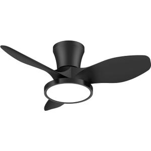 ocioc Quiet Ceiling Fan with LED Light DC motor 32 inch Large Air Volume Remote Control for Kitchen Bedroom Dining room Patio (Black)