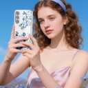 S24 Case Flower Clear,Stylish & Durability Floral Pattern Cover,TPU Bumper Shockproof+PC Back Protective,Cute,Slim & Lightweight for Samsung Galaxy S24 Case (Blue)