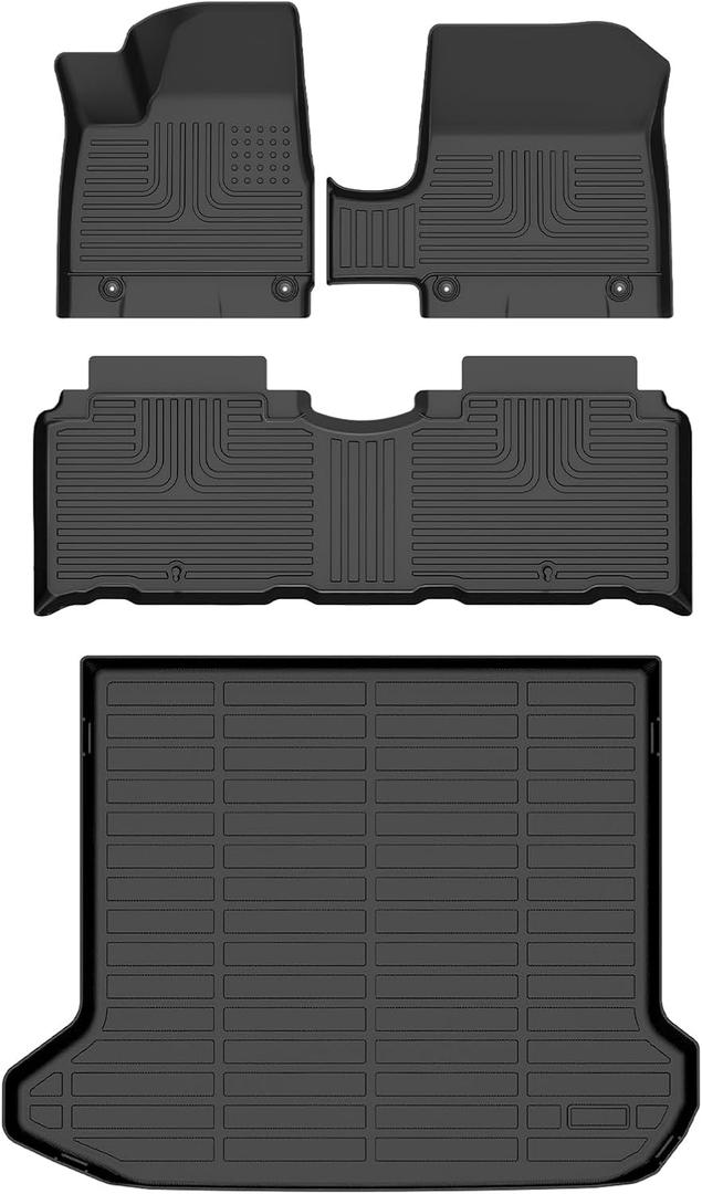 AZYT Floor Mats & Cargo Liner Set for 2025 2026 Hyundai Ioniq 5 with Unmovable Console All Weather Automotive TPE Floor Liners Set Anti-Slip Waterproof Accessories - Black
