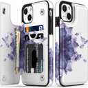 LETO for iPhone 13 Mini Case,Luxury Flip Folio Leather Wallet Cover with Fashion Designs for Girls Women,Built-in Card Slots Kickstand Protective Shell Blooming Purple Flower