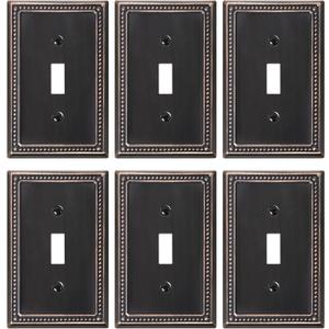 6-Pack Single Toggle Light Switch Cover Plate, Pearls Decorative Switch Plate Covers, Aged Bronze 1 Gang Metal Wall Plate, Corrosion Resistant