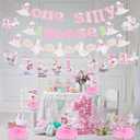 One Silly Goose Birthday Decor Girl One Silly Goose 1st Birthday Party Decorations for Girls Silly Goose Hanging Swirl Garland Honeycomb Table Centerpieces Funny Goose Farm Animal Themed Party Supplies