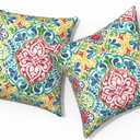 Outdoor Pillows for Patio Furniture 16x16 inch, Square Outdoor Throw Pillows with Inserts, Decorative Patio Pillows for Garden Couch Home Sofa Office Chair, Pack of 2,Damask Red