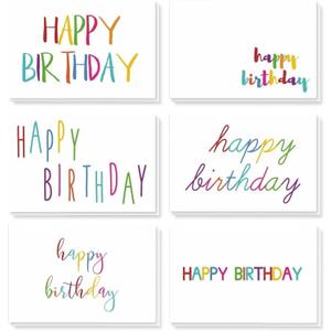 BEST PAPER GREETINGS Birthday Cards with Envelopes Bulk Set, 6 Assorted Colorful Rainbow Fonts Designs for Work, Office, Students (4x6 in, 48 Pack)