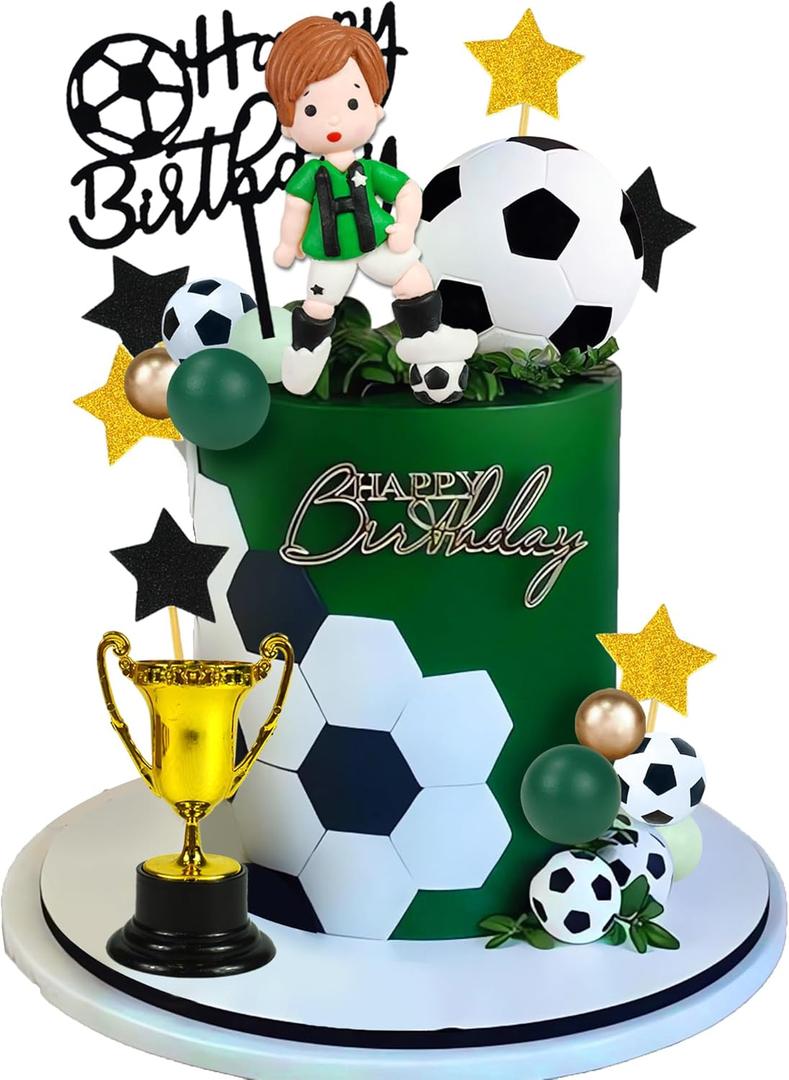 Soccer Cake Topper Decorations Soccer Player Clay Figurine Decorations for Football Sport Birthday Supplies (Style 01)