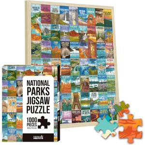National Parks Puzzle for Adults 1000 Pieces, Hand-Drawn Illustrations of National Parks, Zion, Yellowstone, Yosemite, Beautiful Nature Landscape Puzzle (No Frame, 50x70cm)
