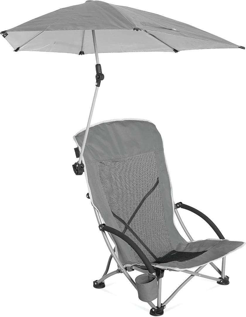 Sport-Brella Beach Chair with UPF 50+ Adjustable Umbrella, Grey, 5.9'' X 5.9'' X 36.5''