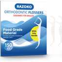 RAZOKO Orthodontic Flossers for Braces, Ortho Dental Floss Picks, Braces Flossers for Kids Teeth & Adults, Unflavored, 75 Count (Pack of 2)