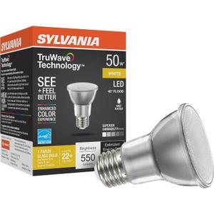 SYLVANIA LED TruWave Natural Series PAR20 Light Bulb, 50W Equivalent, Efficient 6W, Medium Base, Dimmable, 3000K, White - 1 Pack (40920)