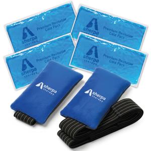 4PK with Straps Flexible Gel Ice Packs for Injuries Reusable - Gel Ice Pack Cold Compress for Knee, Back, Neck, Wrist, Hand, Elbow, Ankle Pain Relief - 9.5" x 4.5"