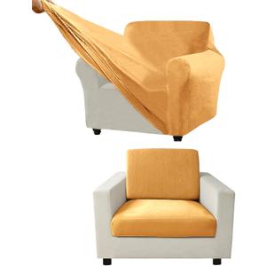 Couch Cover Velvet, Stretch Sofa Covers for Separate Main Cover/Backrests and Seat Cushions Couch Cover, for Living Room Furniture Slipcovers (Gold,Large Seat )